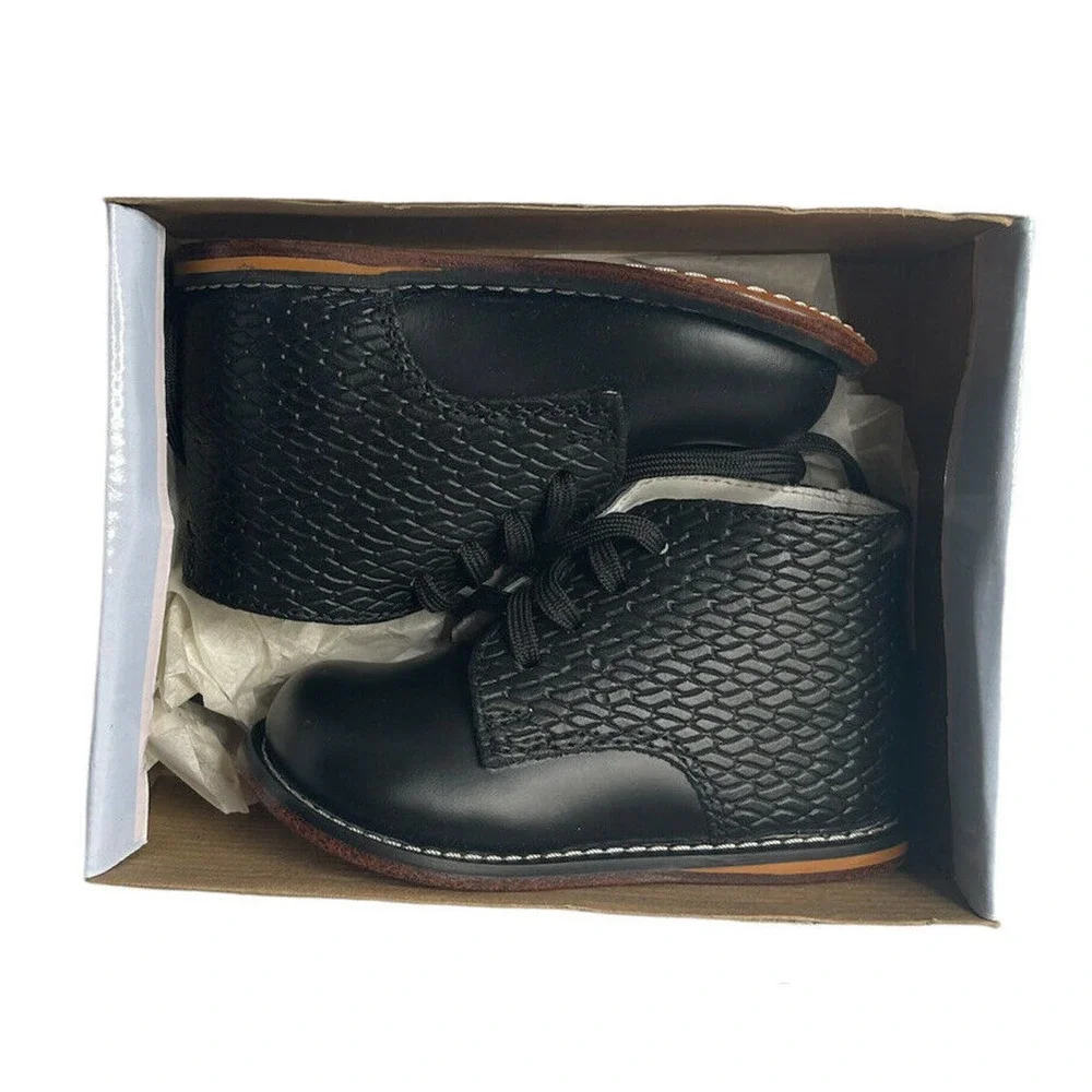 NEW Josmo Black Leather Lace Up Baby Toddler Walking Shoes Boy Girl Size 5
